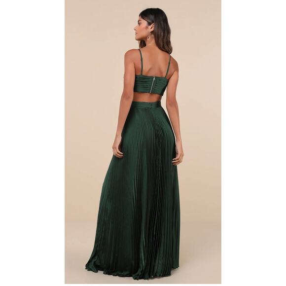 Lulus Pleated Cutout Green Got the Glam Maxi Dress Size XS - Picture 9 of 11